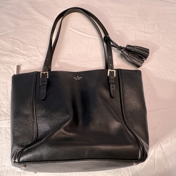 Kate Spade Large Tote Bag Classic Black Leather w/Tassle Accent - Picture 12 of 13